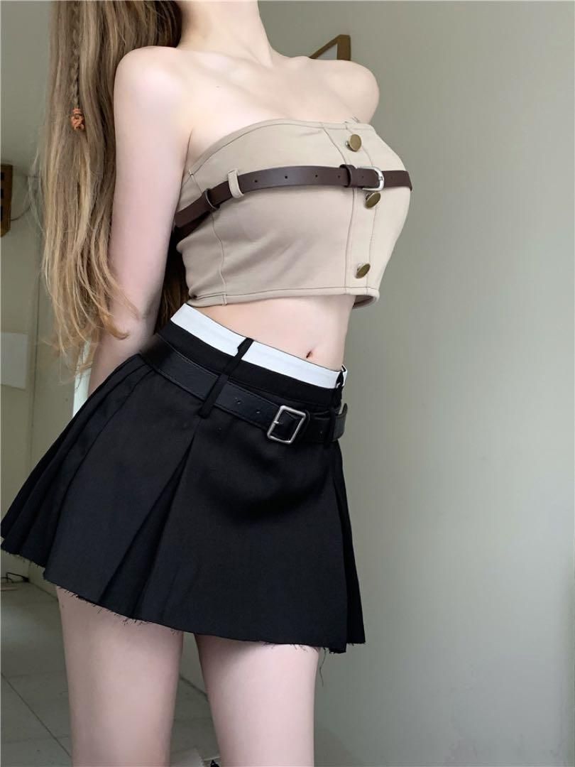新品 未使用 レディース ファッション系 韓国 服 レディース スカート 黒 ミニスカート 裾 切りっぱなし スカパン 黒
