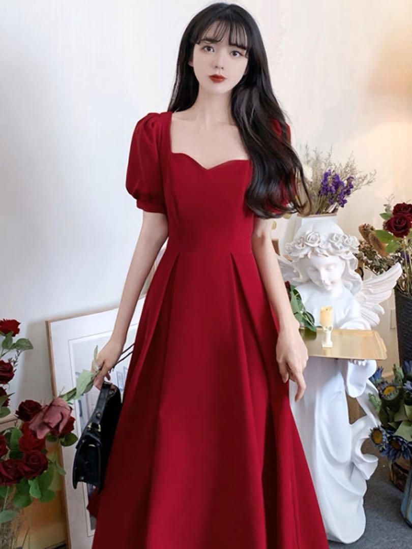 新品 未使用 レディース ファッション系 韓国 服 レディース ワンピース 赤 パーティードレス 赤 ドレス ゲスト 大人