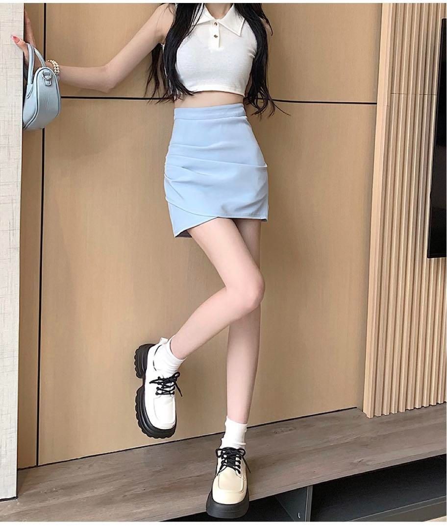 新品 未使用 レディース ファッション系 韓国 服 レディース スカート 青 ミニスカート タイト ボトムス ハイウエスト