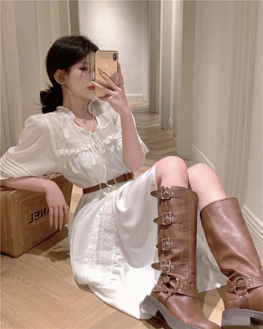 新品 未使用 レディース ファッション系 韓国 服 レディース ワンピース 白 ロングワンピース 春 人気 トップス 半袖