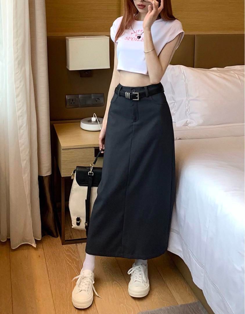新品 未使用 レディース ファッション系 韓国 服 レディース スカート 黒 フォーマル スカート ロング ボトムス