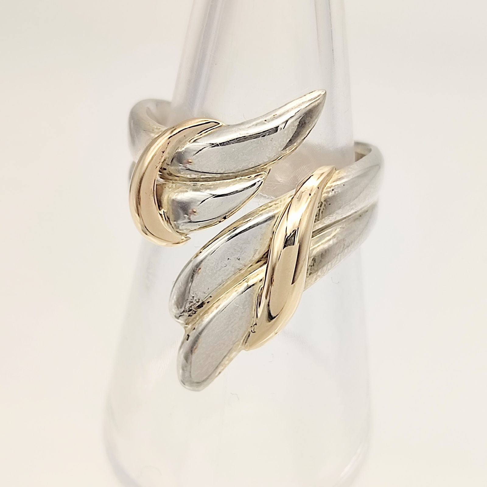 超美品】フェザーデザイン コンビリング 羽 シルバー925 K10 SILVER 14 超美品】フェザーデザイン コンビリング 羽 シルバー925 K10 SILVER 14