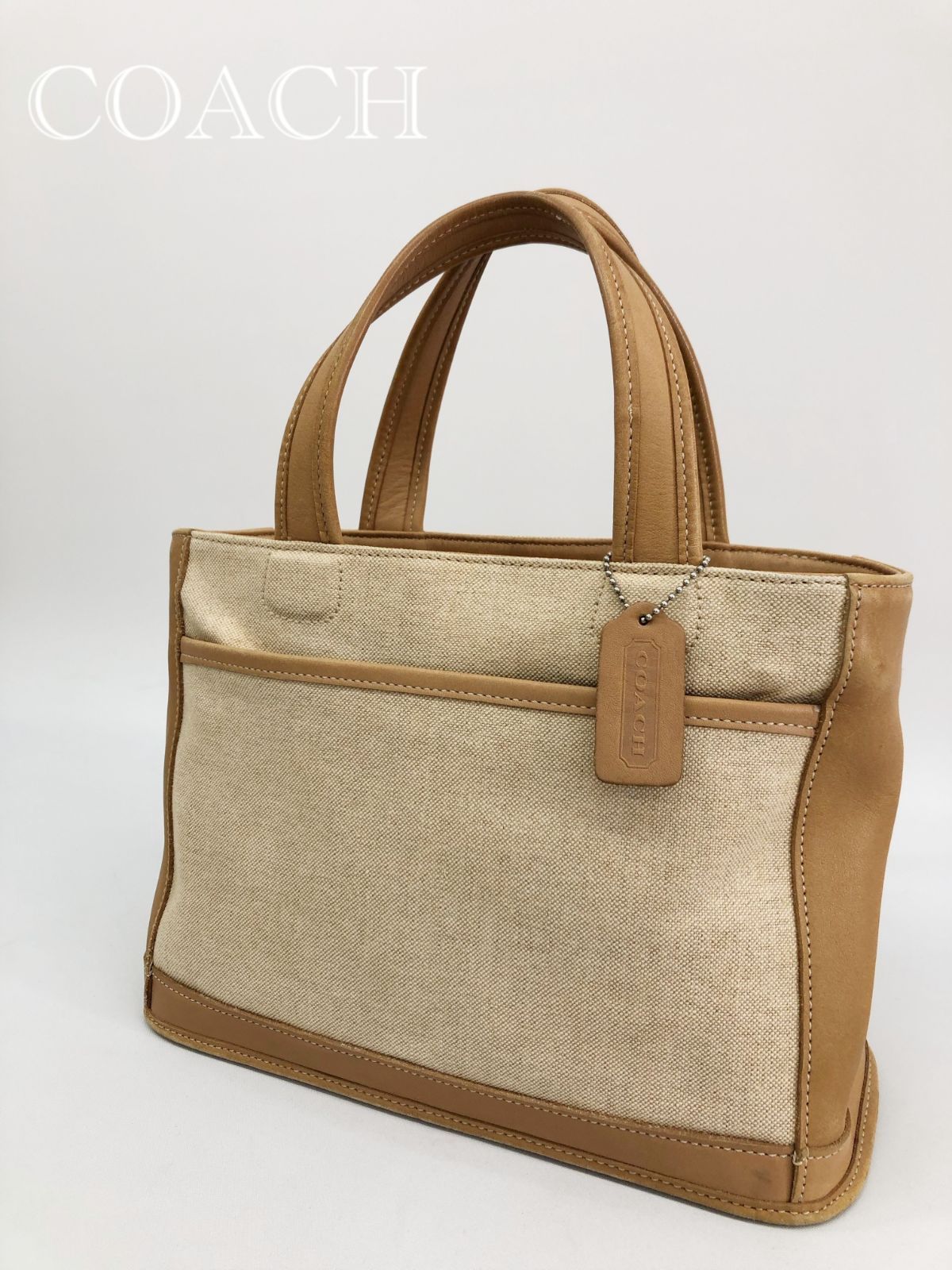 COACH キャンバスレザーバッグ BOD-6121 ハンドバッグ ベージュ 底面に 