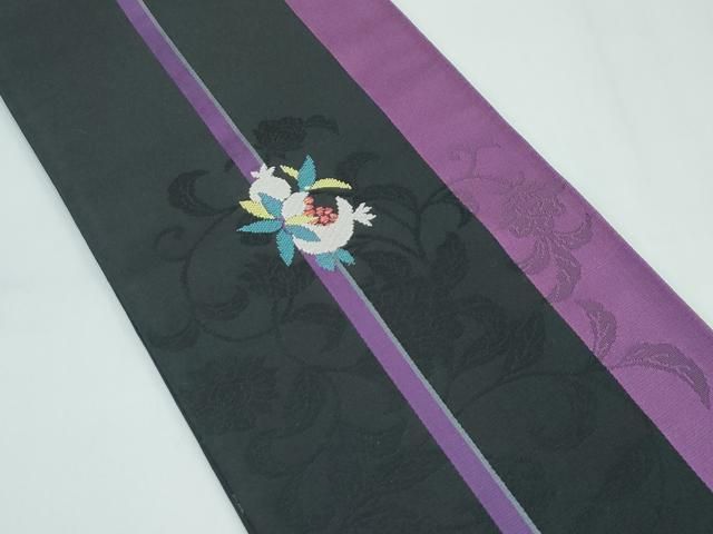 平和屋着物●極上　撫松庵　両面　半幅帯　花唐草文　間道　逸品　CZAA5727s6 平和屋着物○極上 撫松庵 両面 半幅帯 花唐草文 間道 逸品 CZAA5727s6
