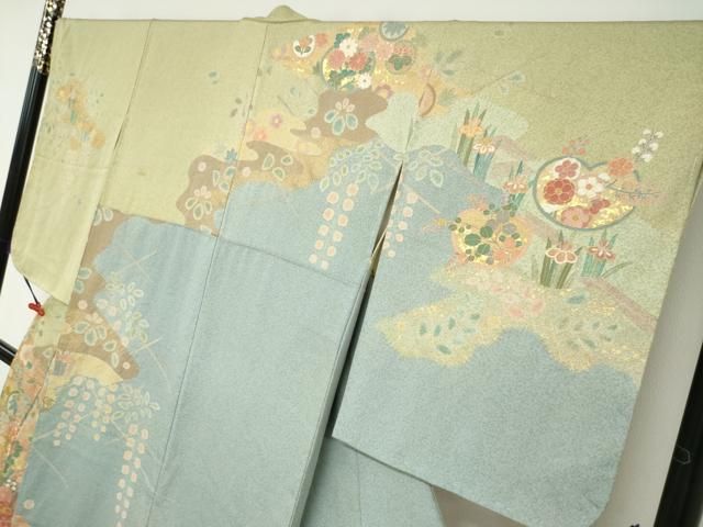 平和屋着物○訪問着 作家物 駒刺繍 流水草花丸文 金彩 正絹 逸品 未