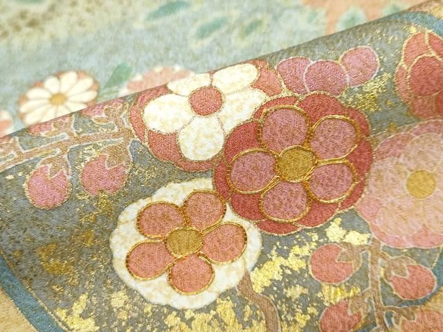 平和屋着物●訪問着　作家物　駒刺繍　流水草花丸文　金彩　正絹　逸品　未使用　DABD9214ud 平和屋着物○訪問着 作家物 駒刺繍 流水草花丸文 金彩 正絹 逸品 未