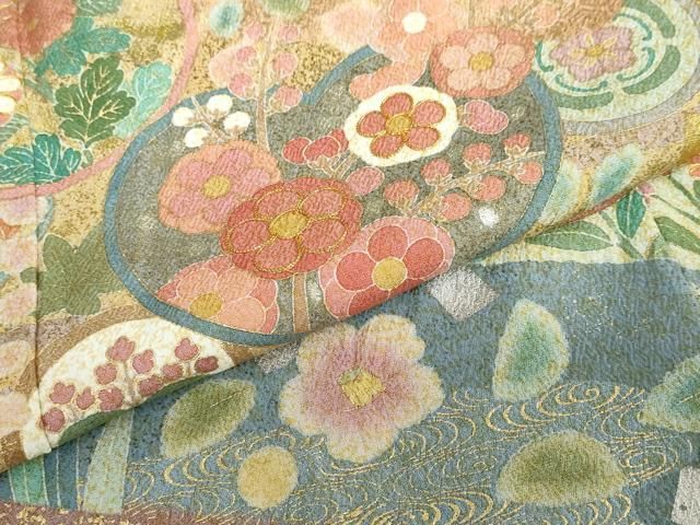 平和屋着物○訪問着 作家物 駒刺繍 流水草花丸文 金彩 正絹 逸品 未