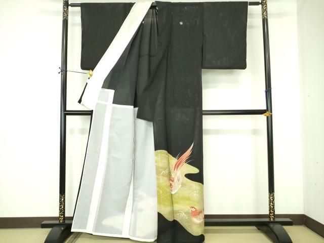 平和屋着物＊夏物　黒留袖　絽　尾長鳥　金彩　洗える着物　DABE1415op 平和屋着物＊夏物 黒留袖 絽 尾長鳥 金彩 洗える着物 DABE1415op