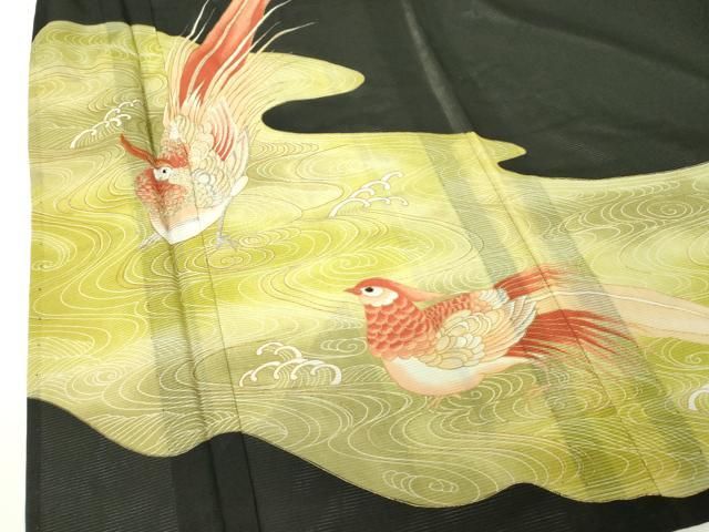平和屋着物＊夏物　黒留袖　絽　尾長鳥　金彩　洗える着物　DABE1415op 平和屋着物＊夏物 黒留袖 絽 尾長鳥 金彩 洗える着物 DABE1415op