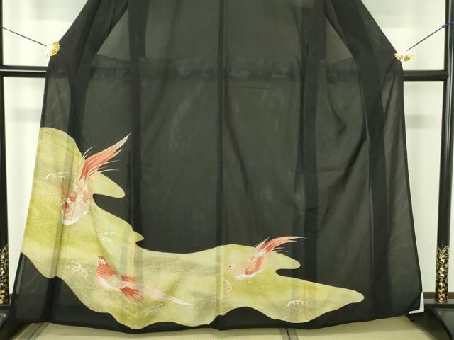 平和屋着物＊夏物　黒留袖　絽　尾長鳥　金彩　洗える着物　DABE1415op 平和屋着物＊夏物 黒留袖 絽 尾長鳥 金彩 洗える着物 DABE1415op