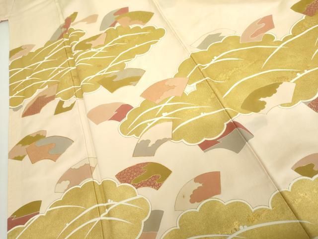 平和屋着物●訪問着　駒刺繍　雲取り地紙露芝花文　金彩　正絹　逸品　AABH7148cs 平和屋着物○訪問着 駒刺繍 雲取り地紙露芝花文 金彩 正絹 逸品