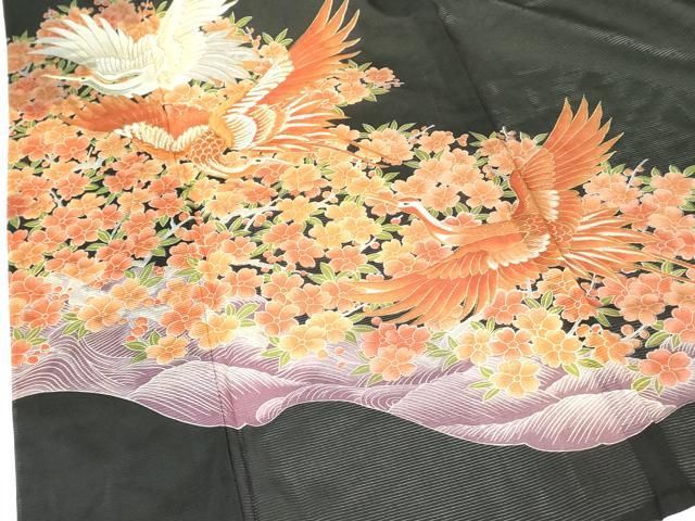 平和屋着物＊夏物　黒留袖　絽　刺繍　飛鶴花文　金糸　洗える着物　DABE1418op 平和屋着物＊夏物 黒留袖 絽 刺繍 飛鶴花文 金糸 洗える着物