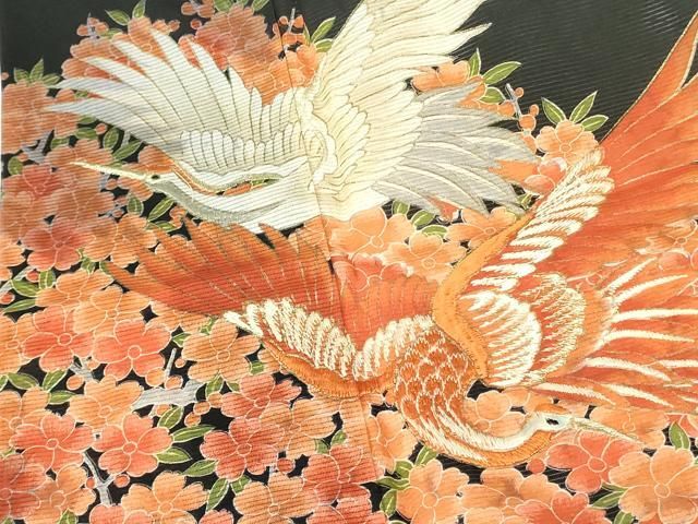 平和屋着物＊夏物　黒留袖　絽　刺繍　飛鶴花文　金糸　洗える着物　DABE1418op 平和屋着物＊夏物 黒留袖 絽 刺繍 飛鶴花文 金糸 洗える着物