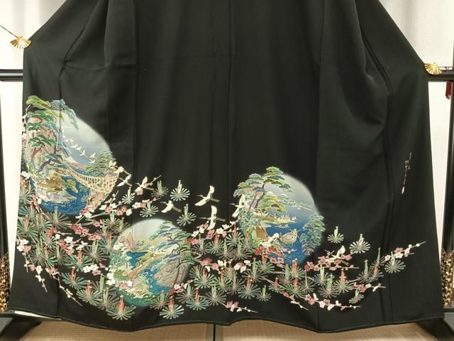 平和屋着物○豪華黒留袖 加賀五彩 友禅 作家物 草木染 風景花鳥文 暈し