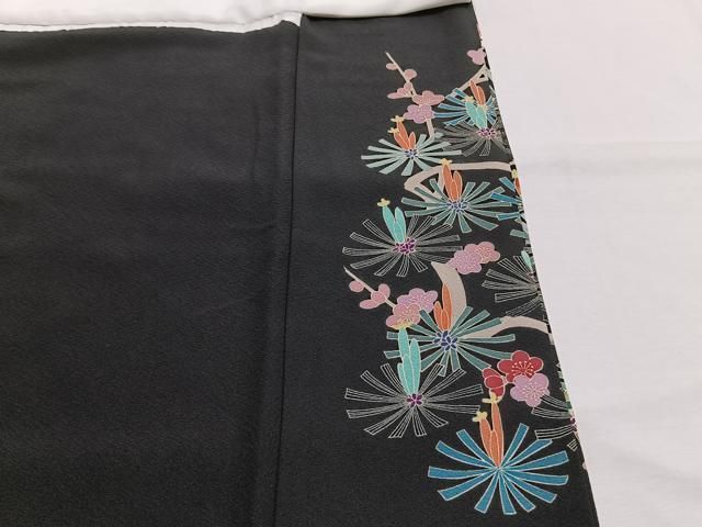平和屋着物●豪華黒留袖　加賀五彩　友禅　作家物　草木染　風景花鳥文　暈し染め　正絹　逸品　AABH4840fy 平和屋着物○豪華黒留袖 加賀五彩 友禅 作家物 草木染 風景花鳥文 暈し