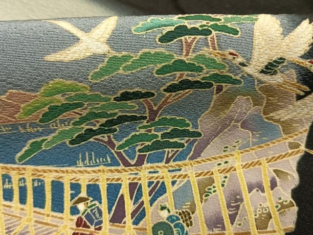 平和屋着物●豪華黒留袖　加賀五彩　友禅　作家物　草木染　風景花鳥文　暈し染め　正絹　逸品　AABH4840fy 平和屋着物○豪華黒留袖 加賀五彩 友禅 作家物 草木染 風景花鳥文 暈し