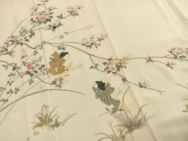 平和屋着物●訪問着　作家物　人物枝花文　金彩　正絹　逸品　AABH4841fy 平和屋着物○訪問着 作家物 人物枝花文 金彩 正絹 逸品 AABH4841fy