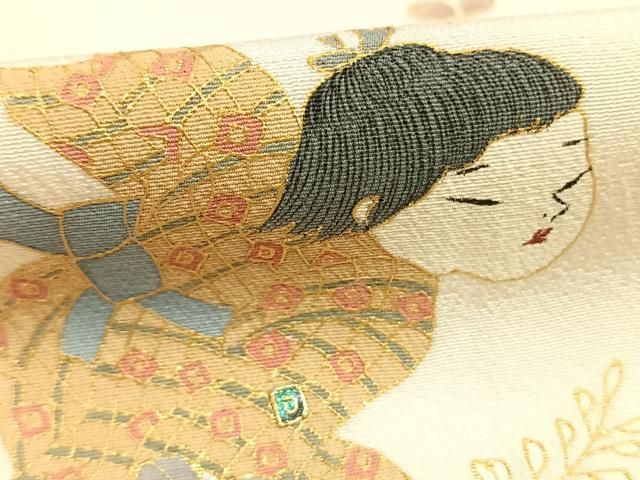 平和屋着物●訪問着　作家物　人物枝花文　金彩　正絹　逸品　AABH4841fy 平和屋着物○訪問着 作家物 人物枝花文 金彩 正絹 逸品 AABH4841fy