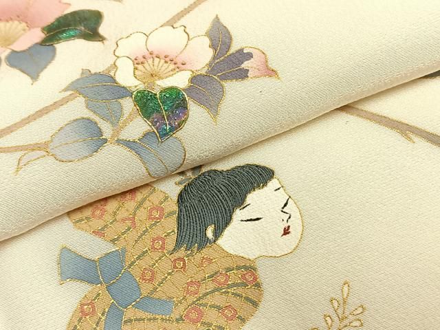 平和屋着物●訪問着　作家物　人物枝花文　金彩　正絹　逸品　AABH4841fy 平和屋着物○訪問着 作家物 人物枝花文 金彩 正絹 逸品 AABH4841fy