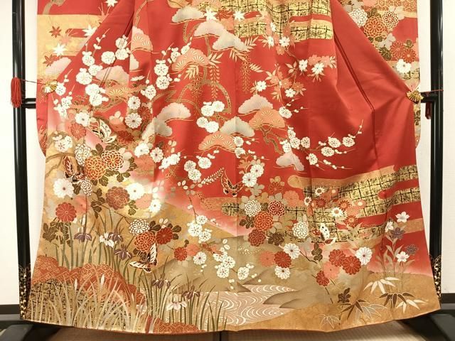 平和屋着物○豪華振袖 駒刺繍 花蝶文 暈し染め 金彩 正絹 逸品