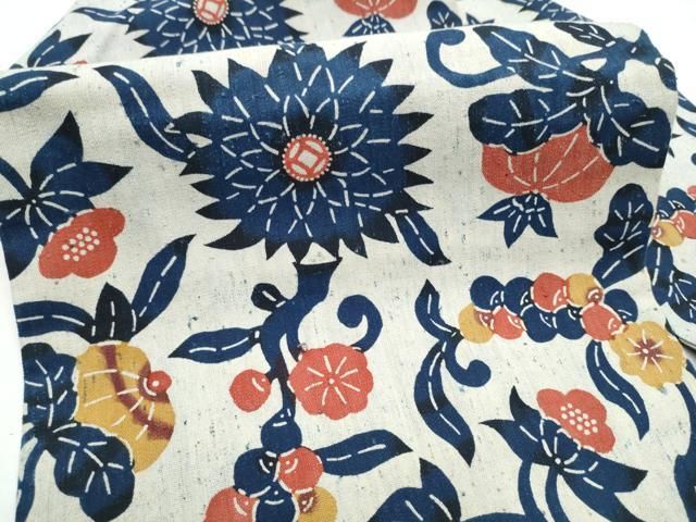 平和屋着物○浦野理一 型染 九寸名古屋帯 花唐草文 正絹 逸品