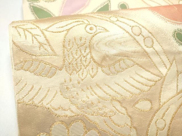 平和屋着物●　桝屋高尾　洛風林　工芸帯地　六通柄　本袋帯　花鳥文　金糸　正絹　逸品　CABG6291hy 平和屋着物○ 桝屋高尾 洛風林 工芸帯地 六通柄 本袋帯 花鳥文 金糸