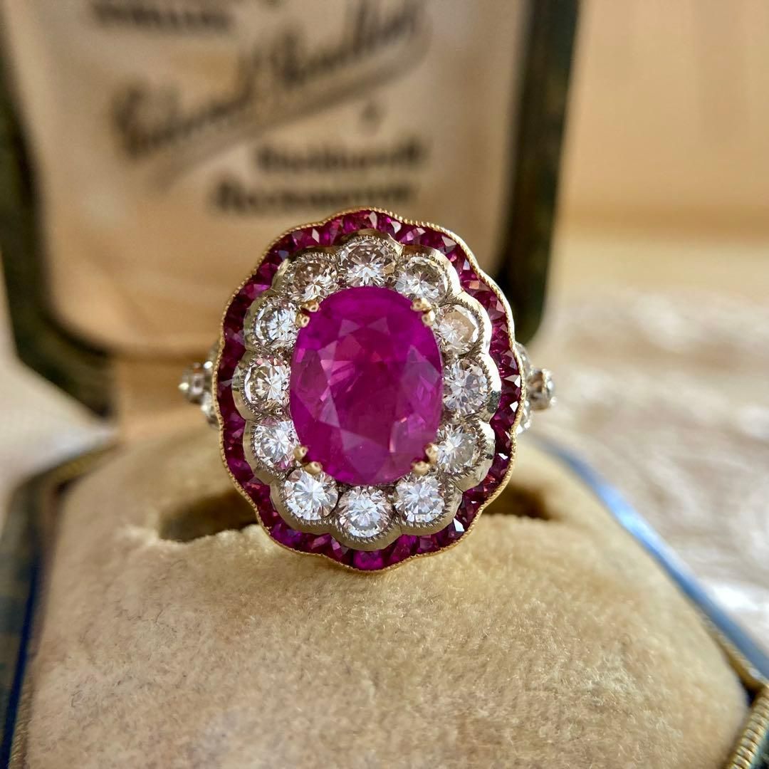 k18 circa 1940's calibre cut ruby diamond ring