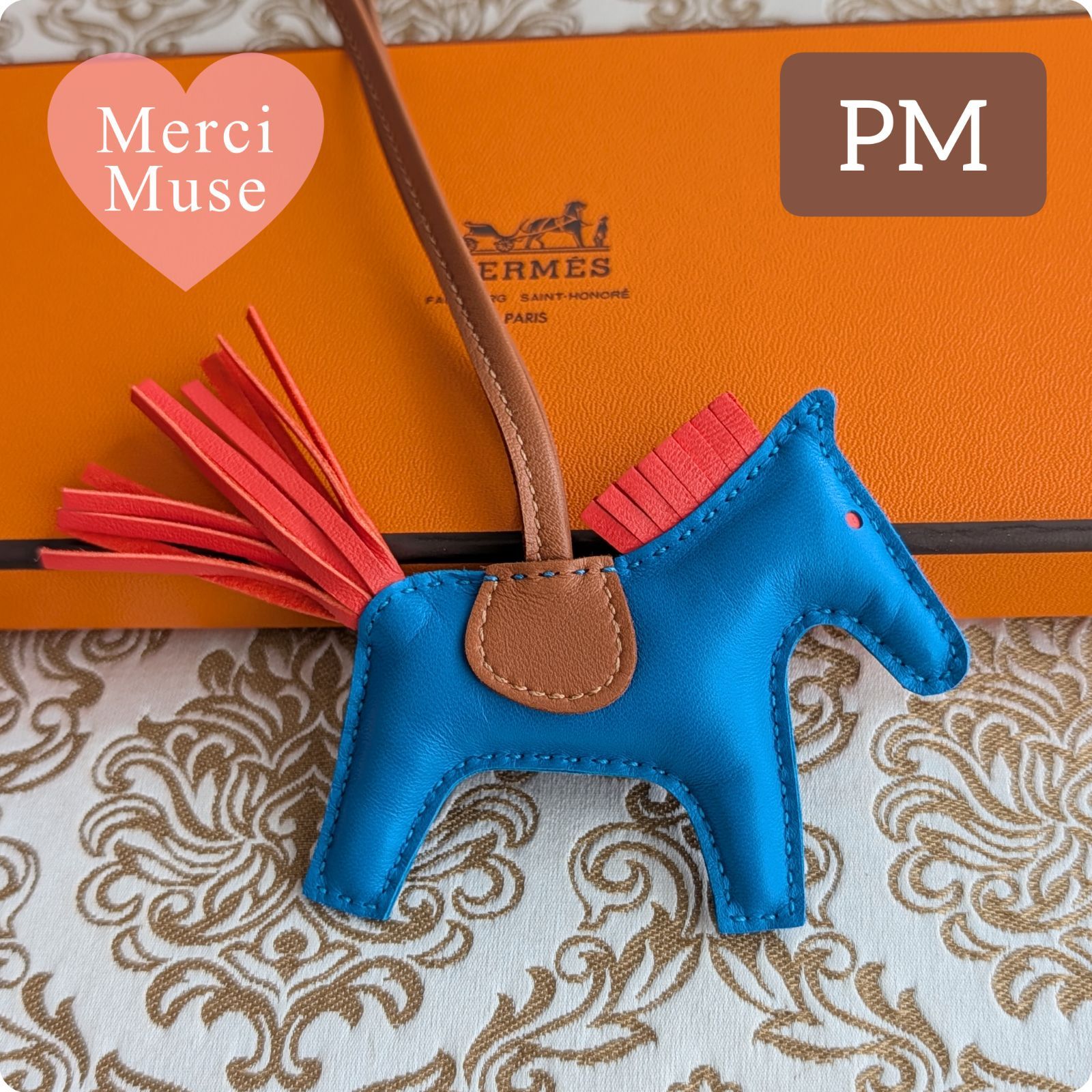❤未使用品❤ロデオチャームPM ブルーザンジバルｘローズテキサスｘゴールド エルメス Ｙ刻印 MerciMuse メルシーミューズ