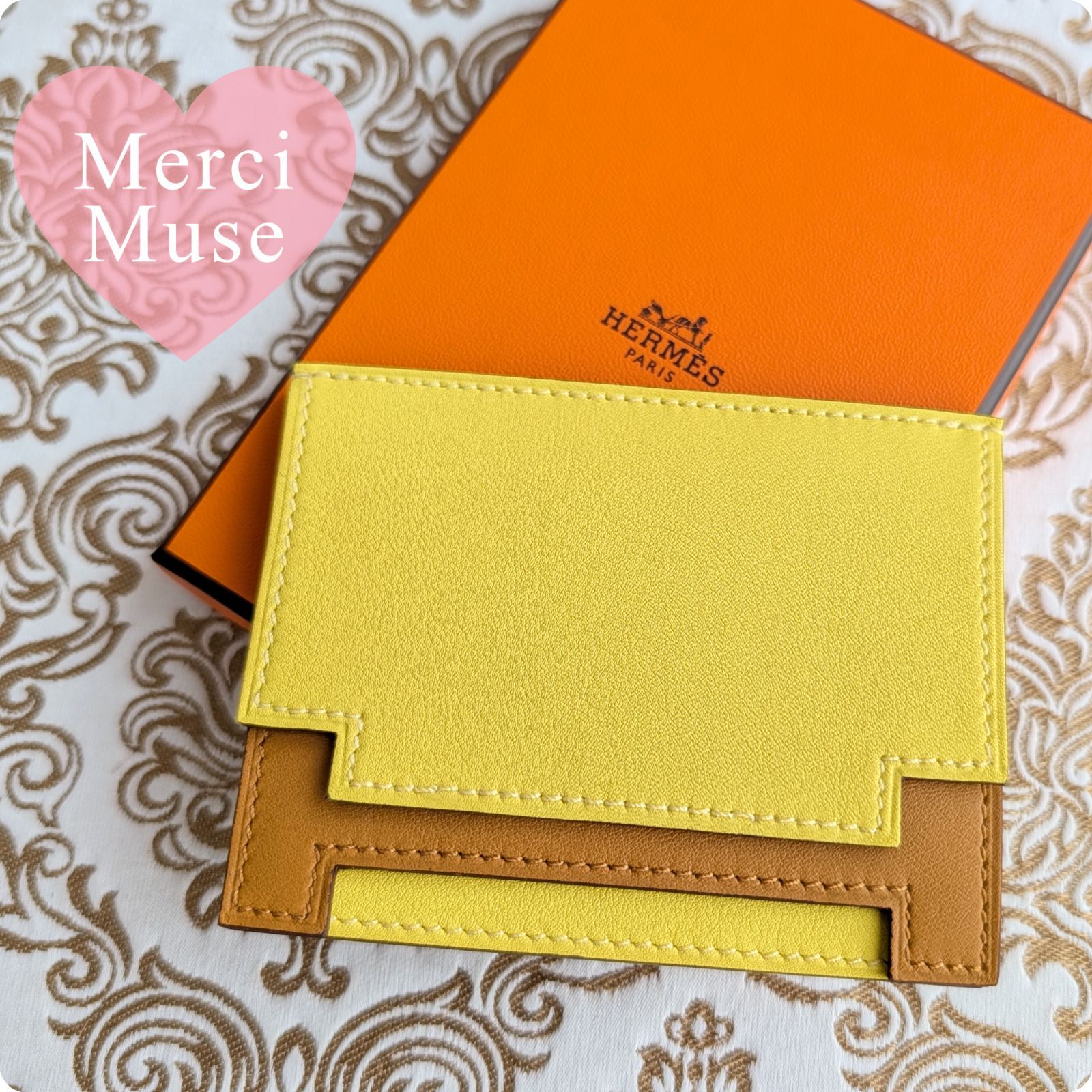 ❤未使用品❤ミュルチプリカードケース ライムXセサミ ブラウン エルメス Y刻印 MerciMuse メルシーミューズ
