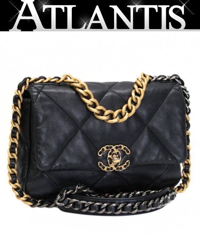 シャネル CHANEL シャネル19 マトラッセ25 チェーンショルダーバッグ ラムスキン 黒 シリアルプレート 【74408】 シャネル CHANEL シャネル19 マトラッセ25 チェーンショルダーバッグ