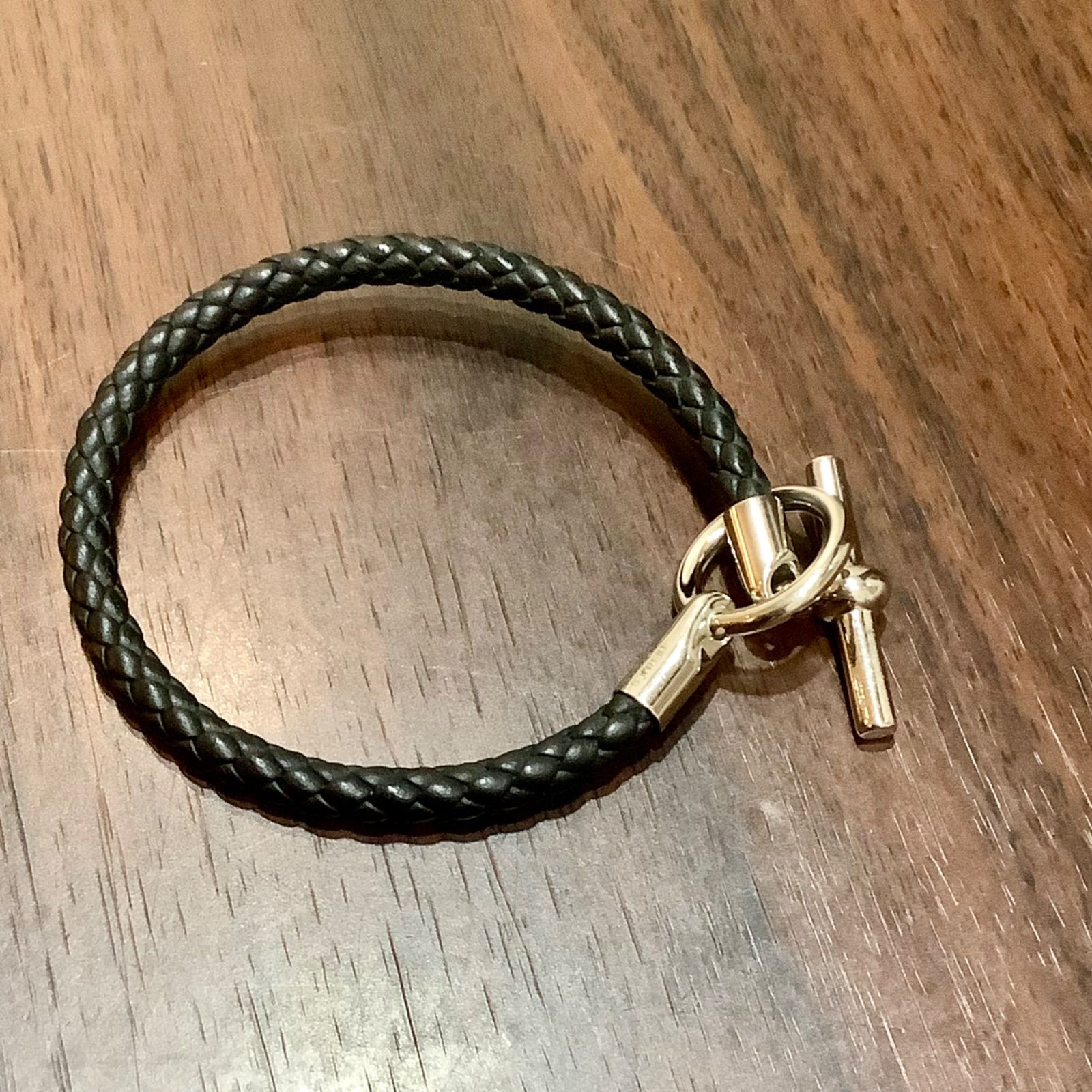 エルメス HERMES グレナンH レザーブレスレット NOIR 黒 ブラック