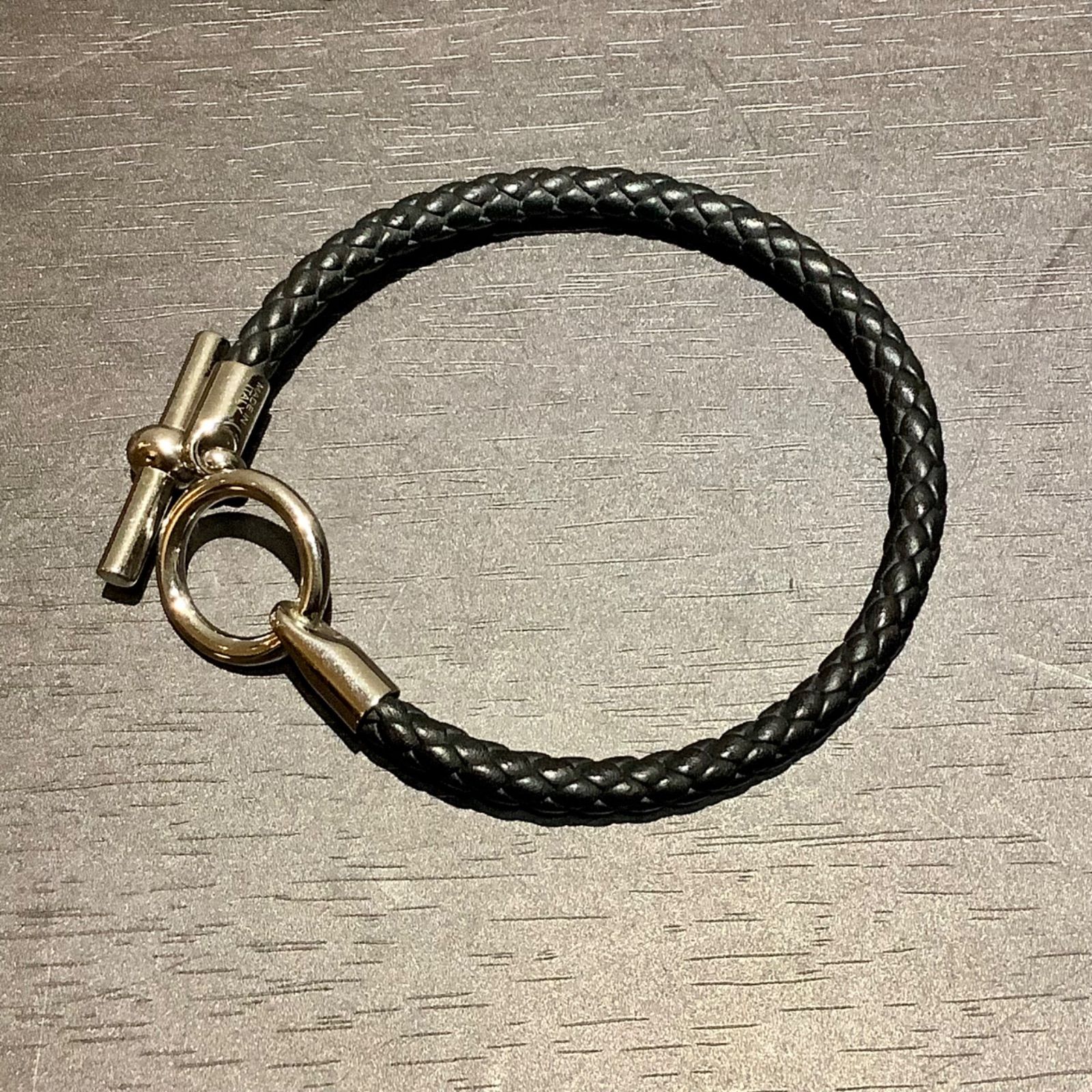 エルメス HERMES グレナンH レザーブレスレット NOIR 黒 ブラック