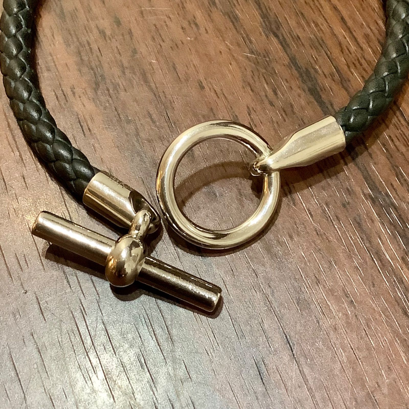 エルメス HERMES グレナンH レザーブレスレット NOIR 黒 ブラック