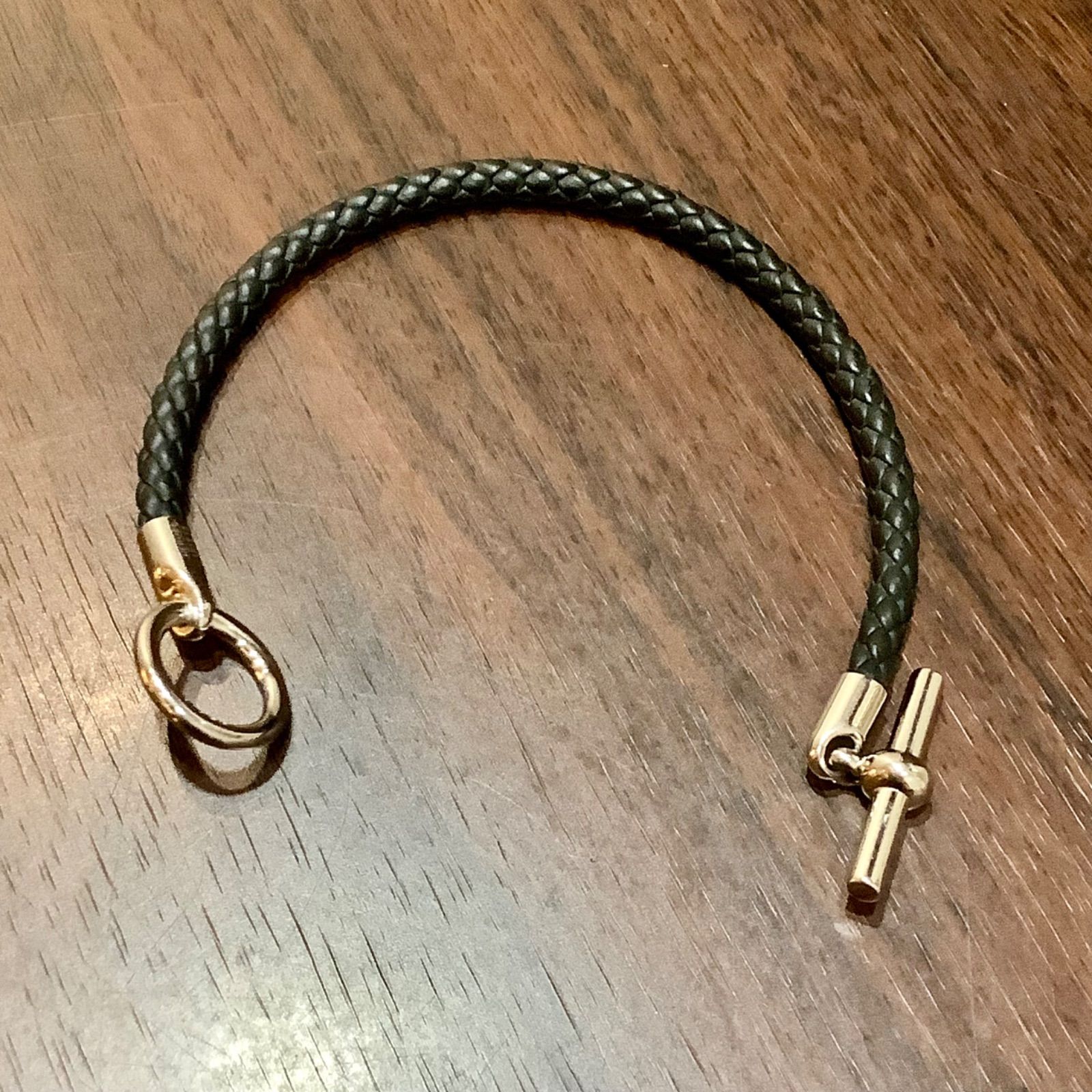 エルメス HERMES グレナンH レザーブレスレット NOIR 黒 ブラック