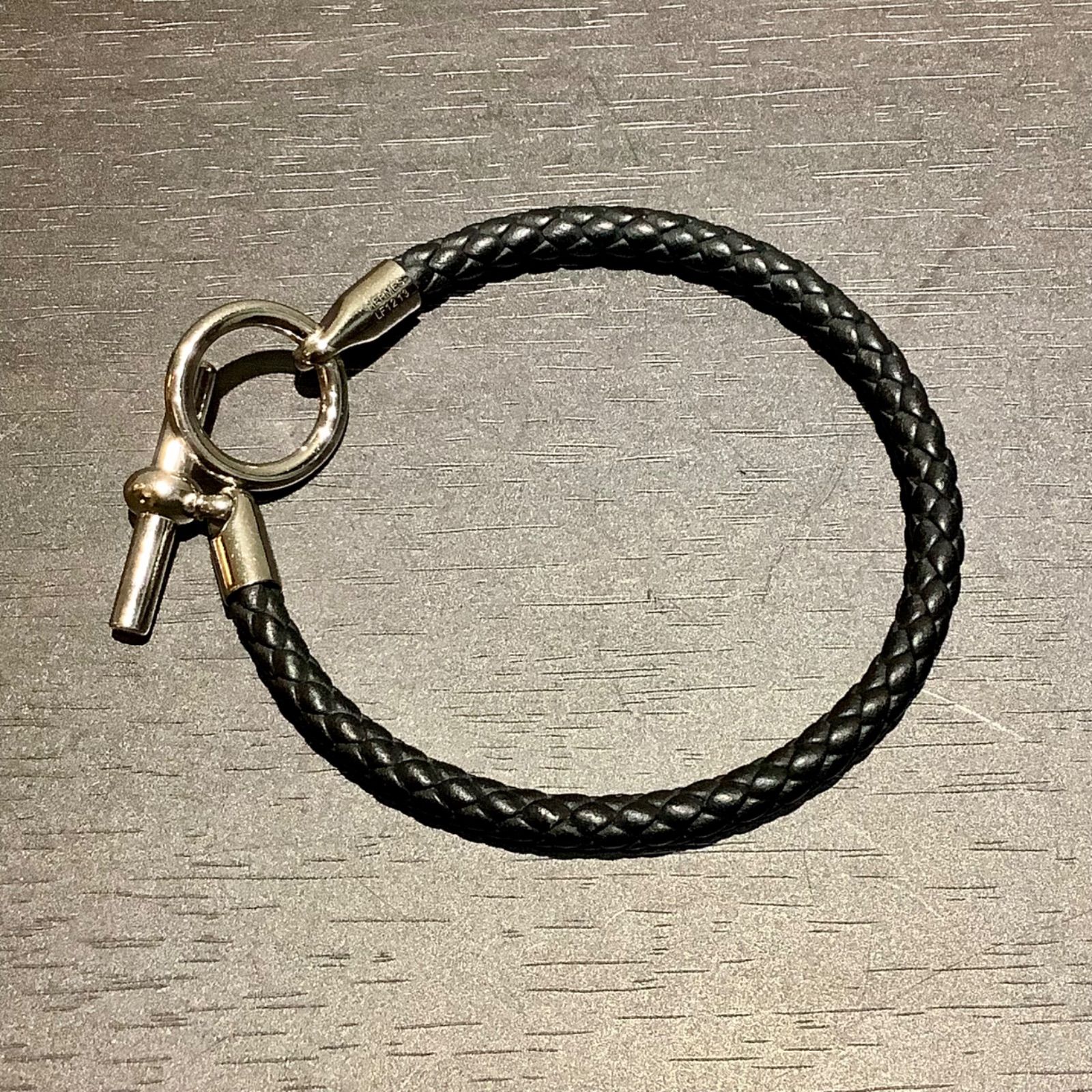 エルメス HERMES グレナンH レザーブレスレット NOIR 黒 ブラック