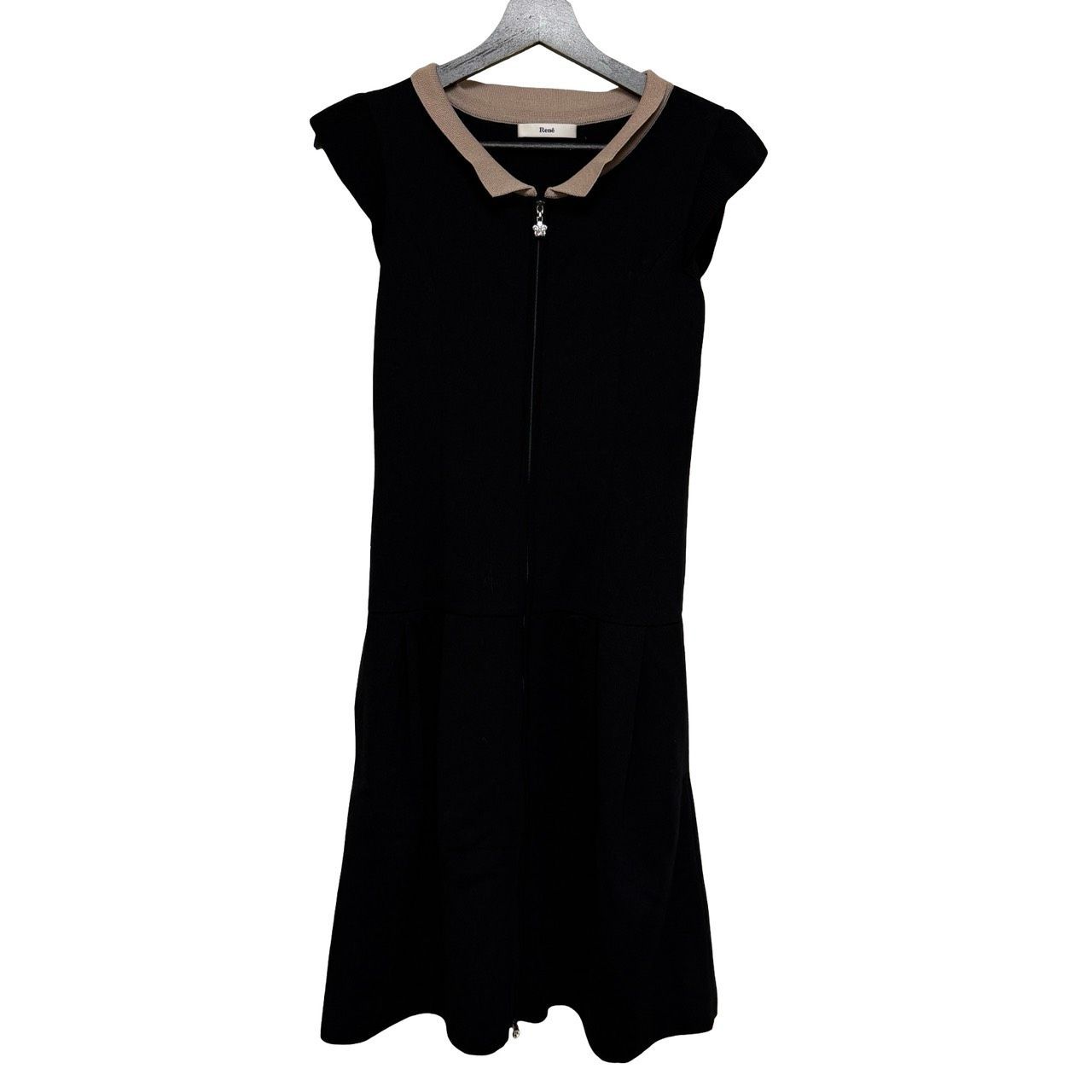 Rene 襟付きブラックワンピース 34 美品♡Rene 襟つきニットワンピース
