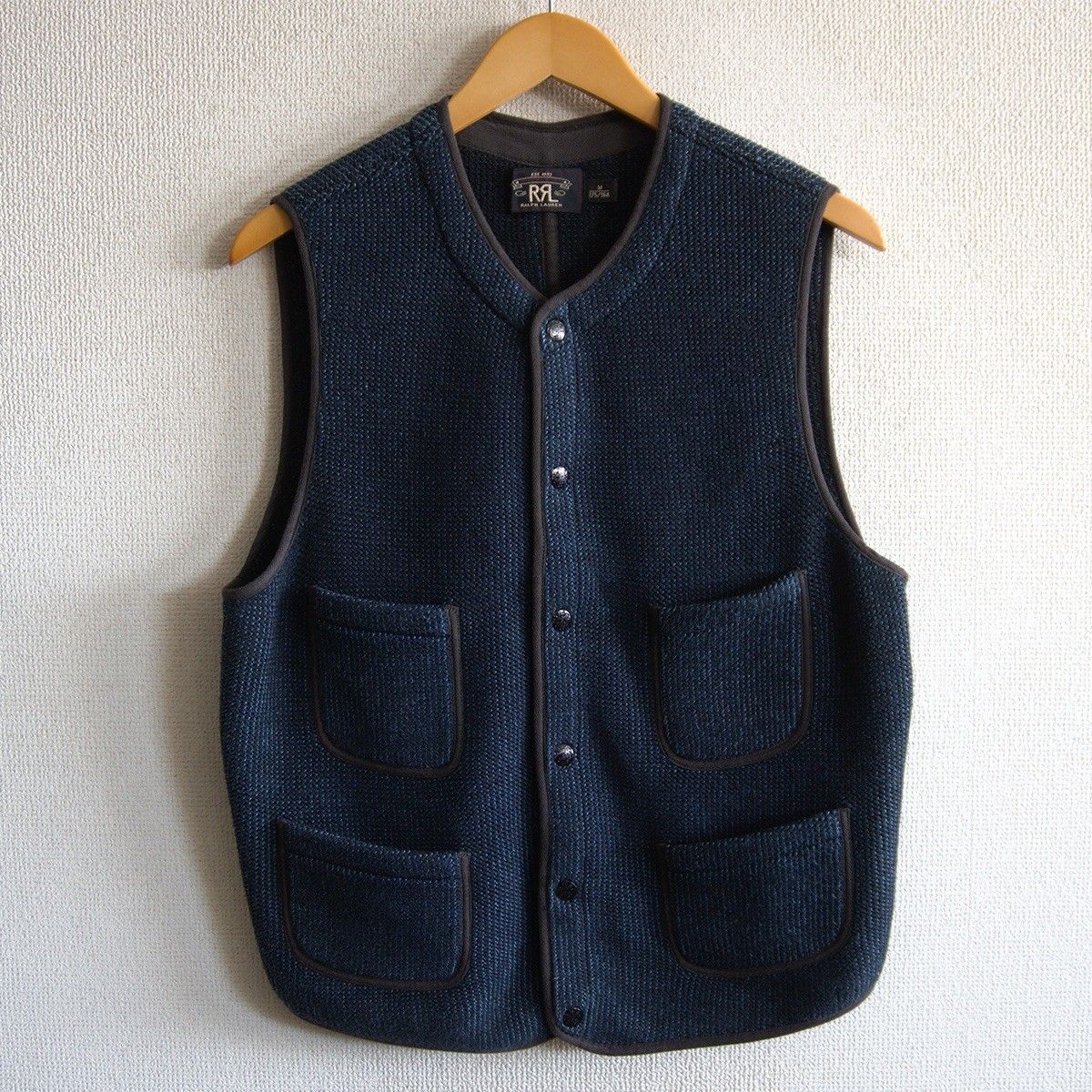 名作】 RRL 【 INDIGO DYED SNAPFRONT VEST 】M インディゴ ビーチ 