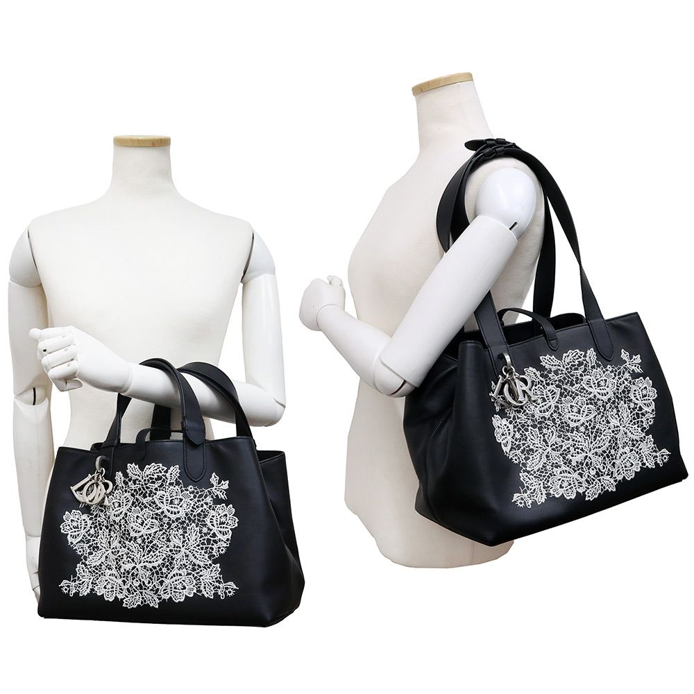 クリスチャンディオール M2821VNUT トゥジュール ミディアム エンブロイダリー 刺繡 花 フラワー カーフスキン ブラック ホワイト 2WAY ショルダー ハンドバッグ 肩掛け レザー マットシルバー金具 Christian Dior（未使用　展示品） クリスチャンディオール M2821VNUT トゥジュール ミディアム エン