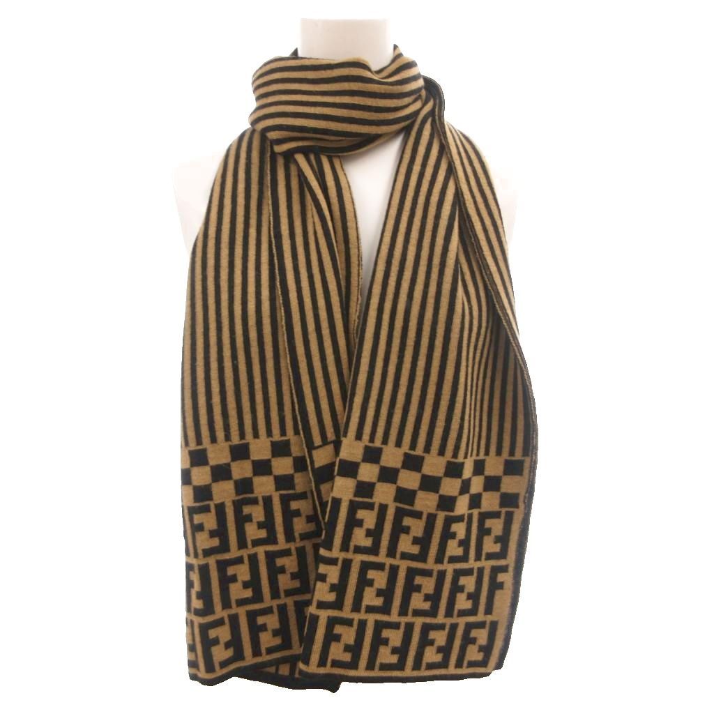 フェンディ FENDI ストール マフラー ズッカ柄 バイカラー ベージュ