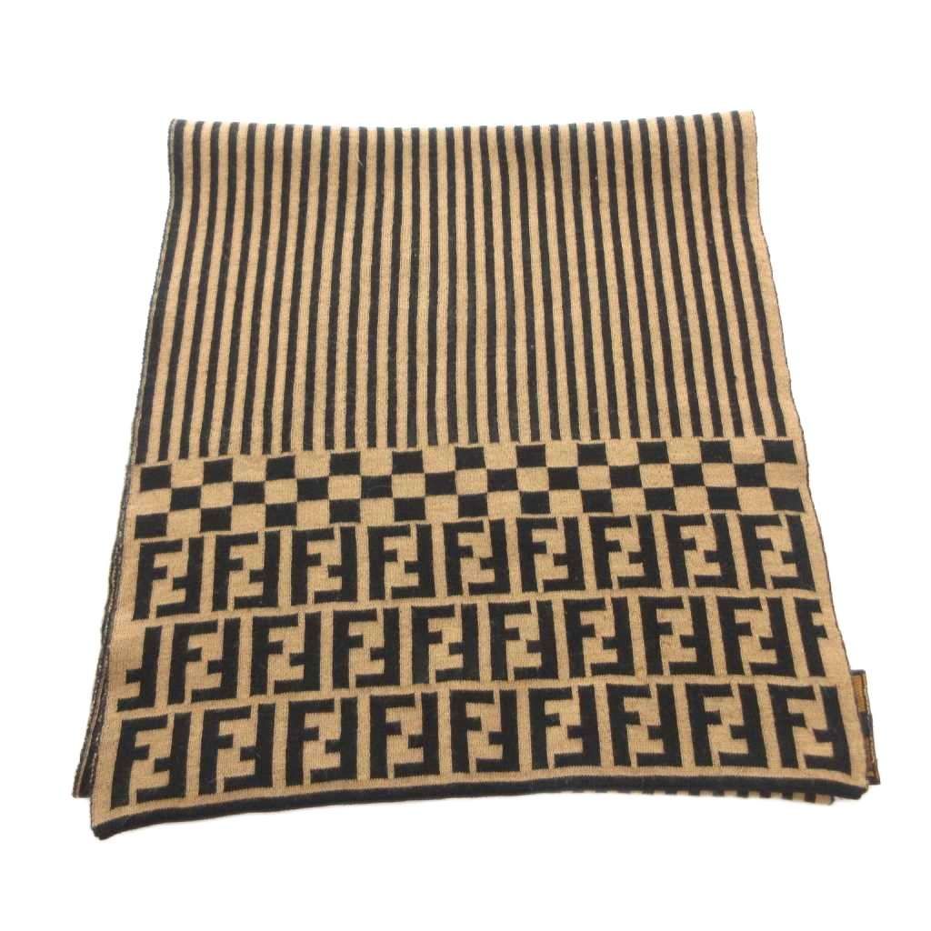 フェンディ FENDI ストール マフラー ズッカ柄 バイカラー ベージュ