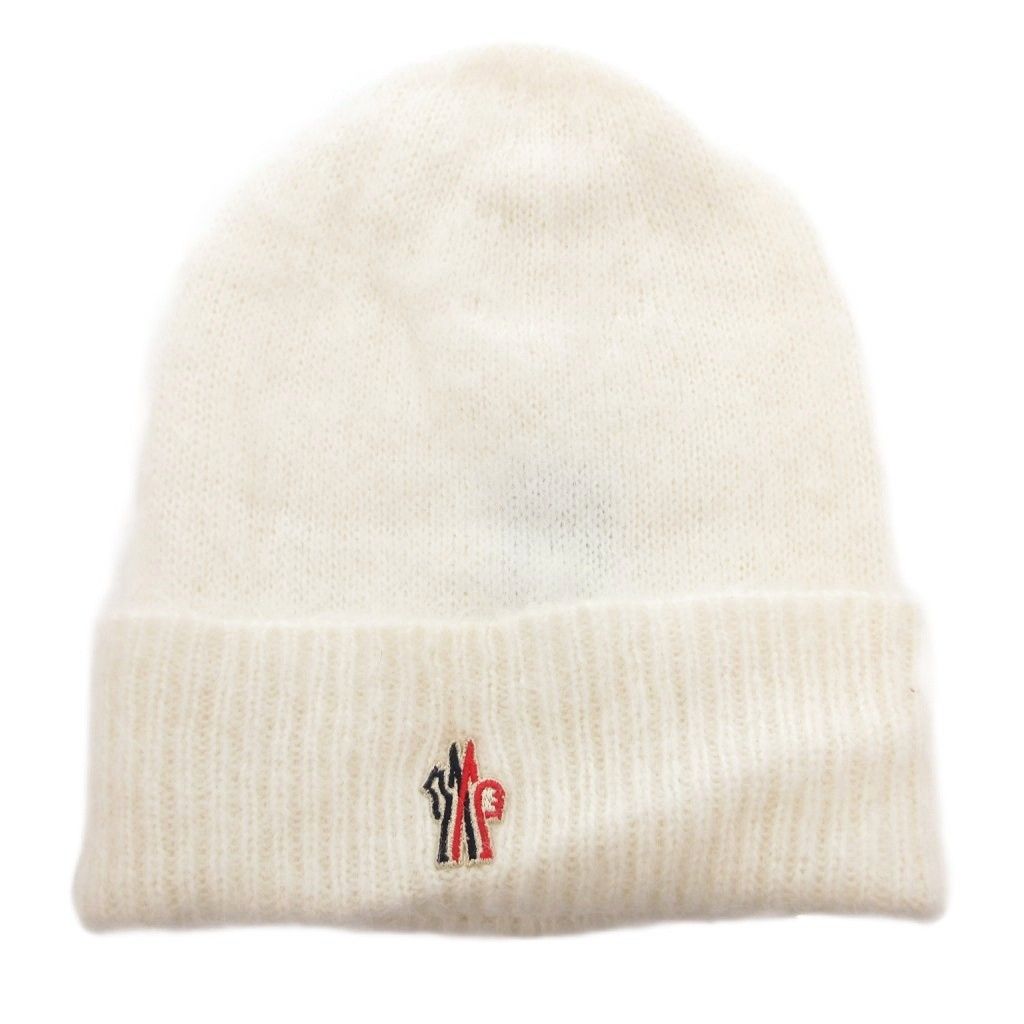 新品】 MONCLER ニットキャップ ウールカシミヤ ロゴ オフホワイト