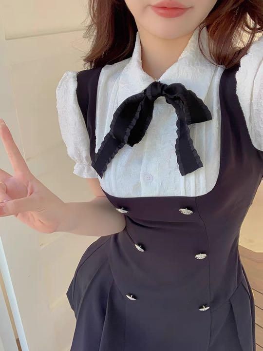 新品 未使用 レディース ファッション系 ミニワンピース 韓国 服 レディース 地雷系 ワンピース モノトーン メイド服