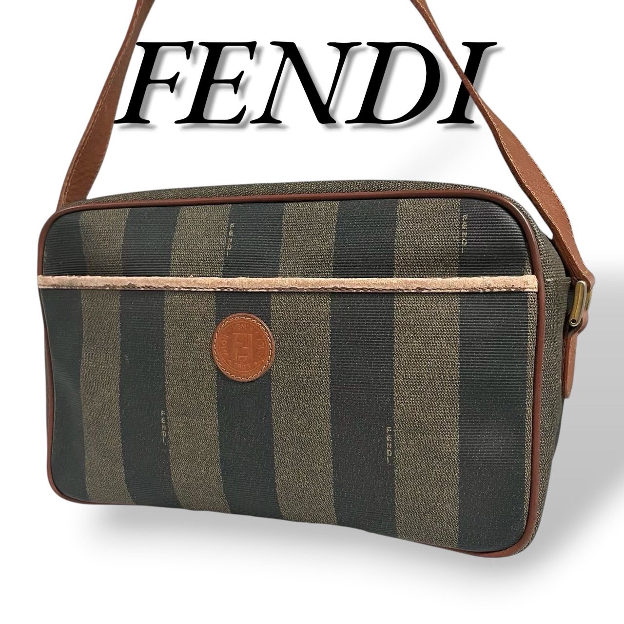 FENDI フェンディ ショルダーバッグ 美品 ペカン ストライプカラー PVC 