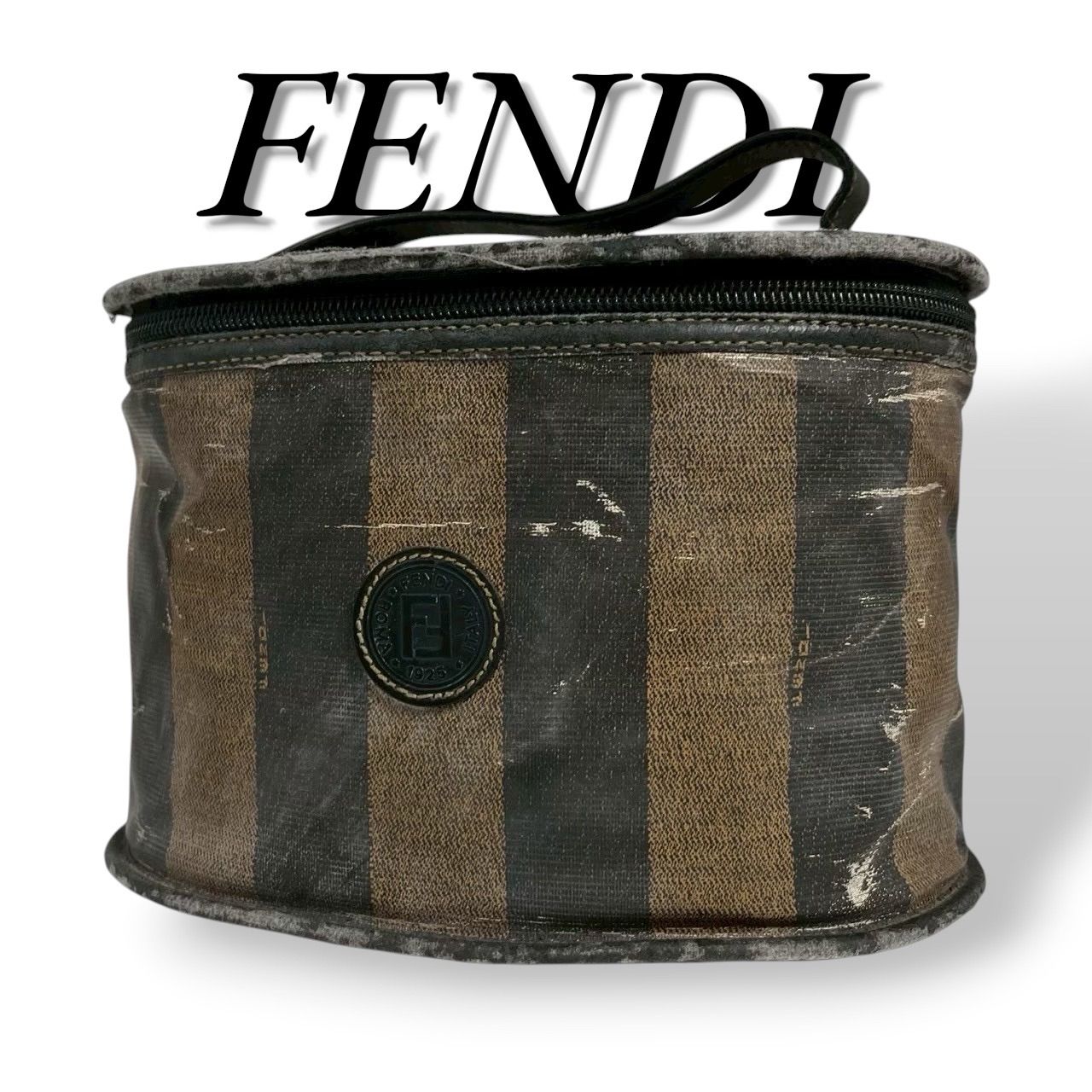 FENDI フェンディ ハンドバッグ バニティポーチ 良品 PVC ストライプ 