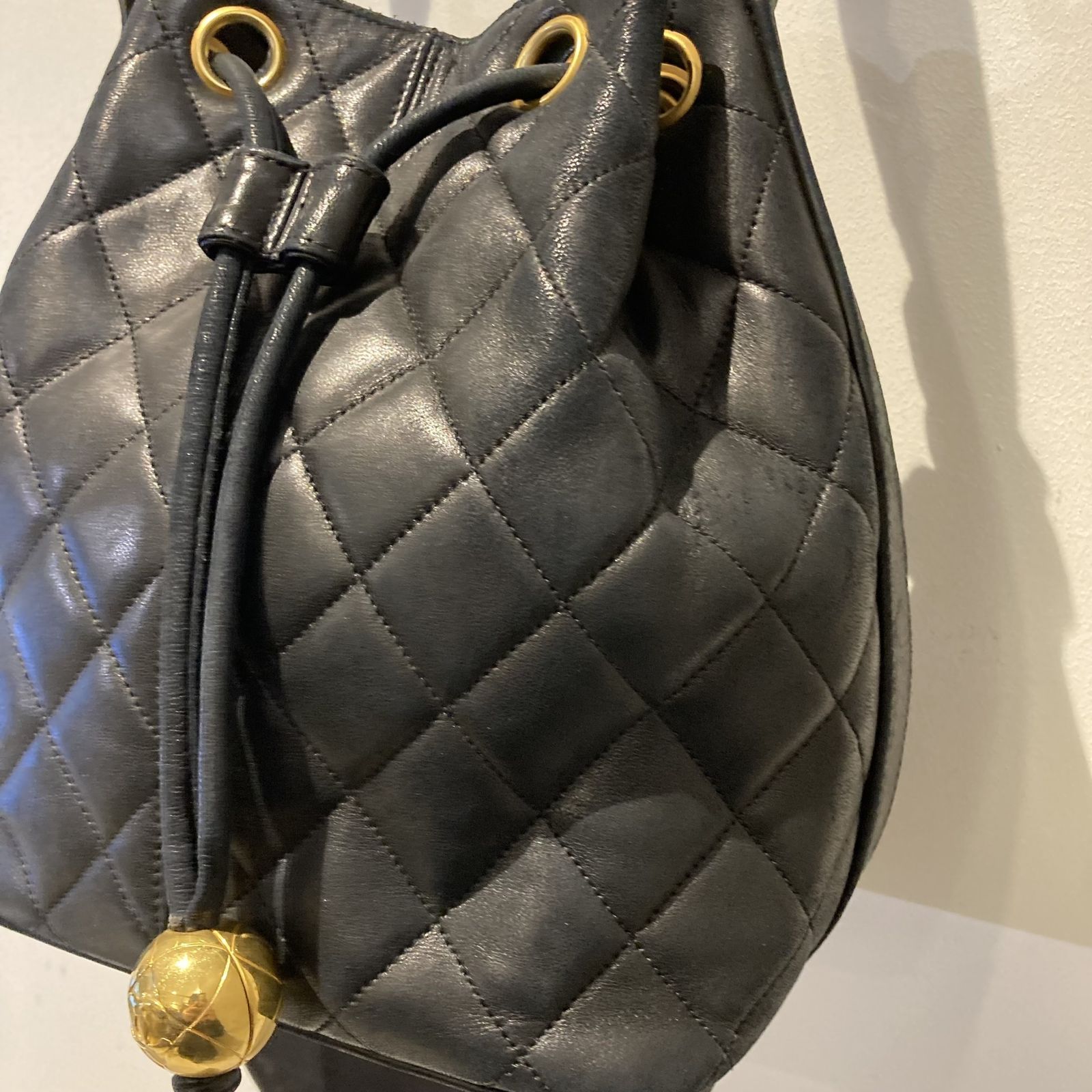 CHANEL (シャネル) 1990's ラムスキン マトラッセ 巾着ショルダー