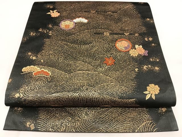 平和屋着物◎六通柄袋帯 唐織 花蝶文 金糸 正絹 逸品 BAAX1708qw