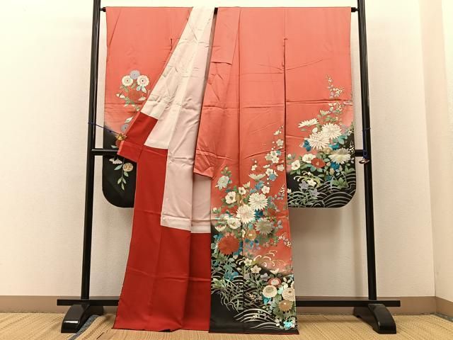 平和屋着物●豪華振袖　紅型　流水花文　正絹　逸品　DABA4923az 平和屋着物□豪華振袖 流水花文 暈し染め 金銀彩 正絹 逸品 BAAW9230hj