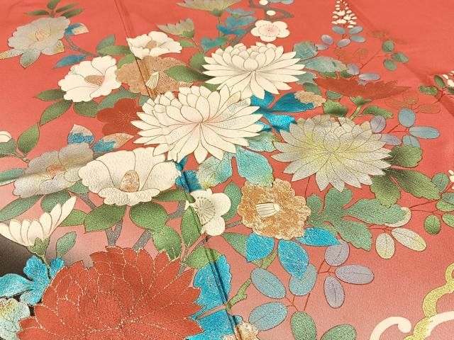 平和屋着物●豪華振袖　流水花文　暈し染め　黒地　金銀彩　正絹　逸品　AABG3716ck 平和屋着物□豪華振袖 流水花文 暈し染め 金銀彩 正絹 逸品 BAAW9230hj