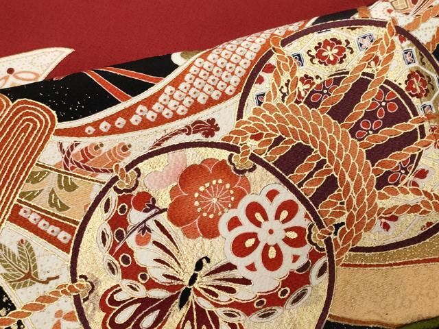 平和屋着物○豪華振袖 束ね熨斗花鳥蝶文 暈し染め 金銀彩 正絹 逸品