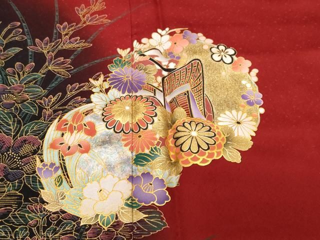平和屋着物■豪華振袖　御所車花丸文　暈し染め　金彩　正絹　逸品　CABF4171ev 平和屋着物□豪華振袖 御所車花丸文 暈し染め 金彩 正絹 逸品